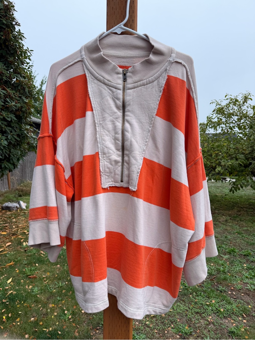 We The Free Orange and Cream Striped Half-Zip Tunic
